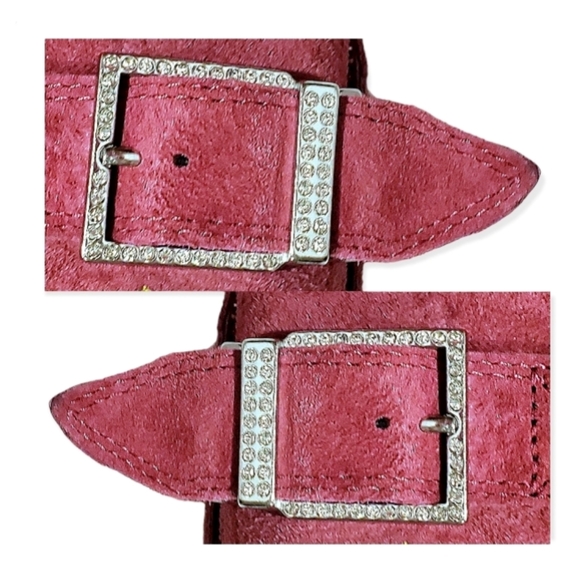 UGG Red Suede Leather Remora Classic Short Boots Crystals Buckle Sz 9 - Picture 10 of 12